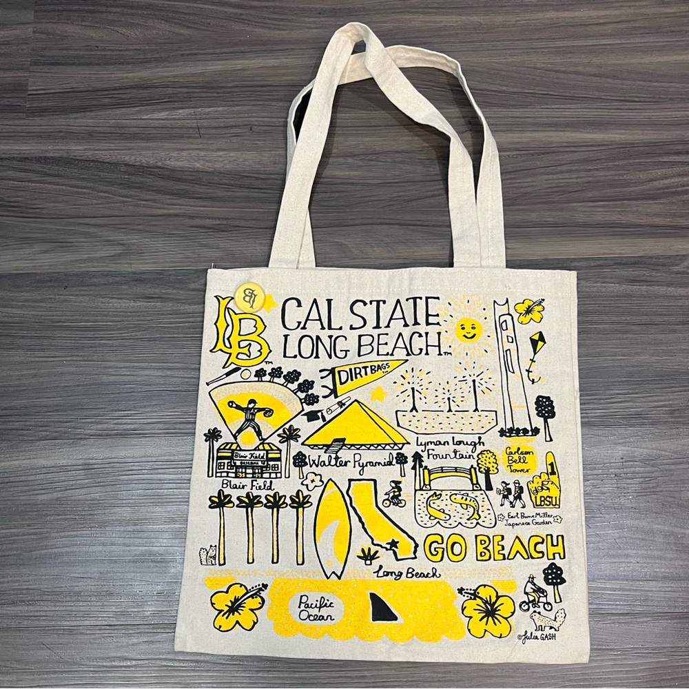Cal State Long Beach College Icons Cavas Tote Bag With Pin